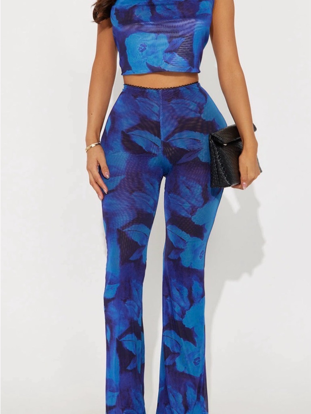 Fashion Nova Blue Floral High-Rise Flare Pants